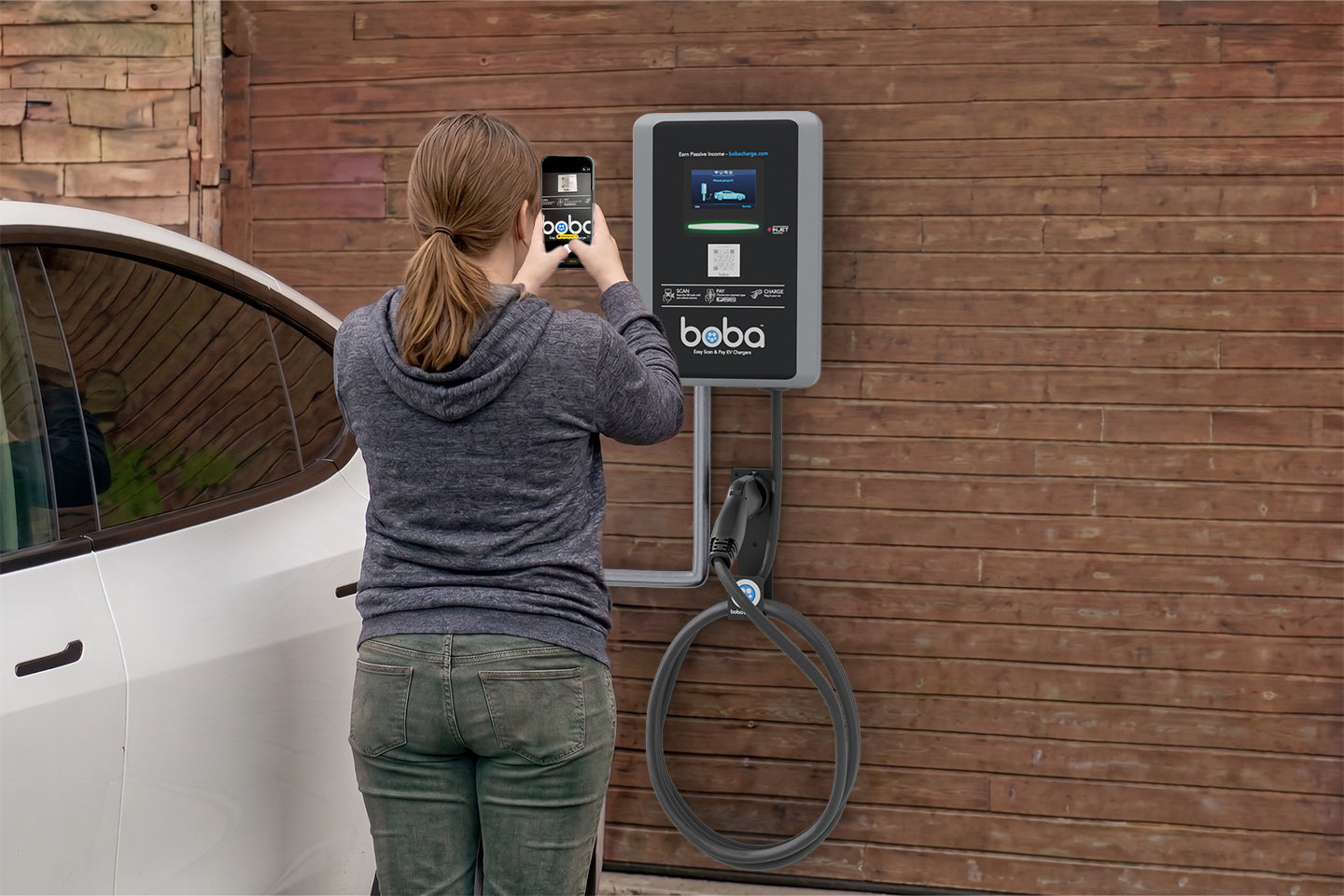 Pre-Order | Boba Commercial Style, Hardwired, EV Charger with QR Scan & Owner Controlled Payment System