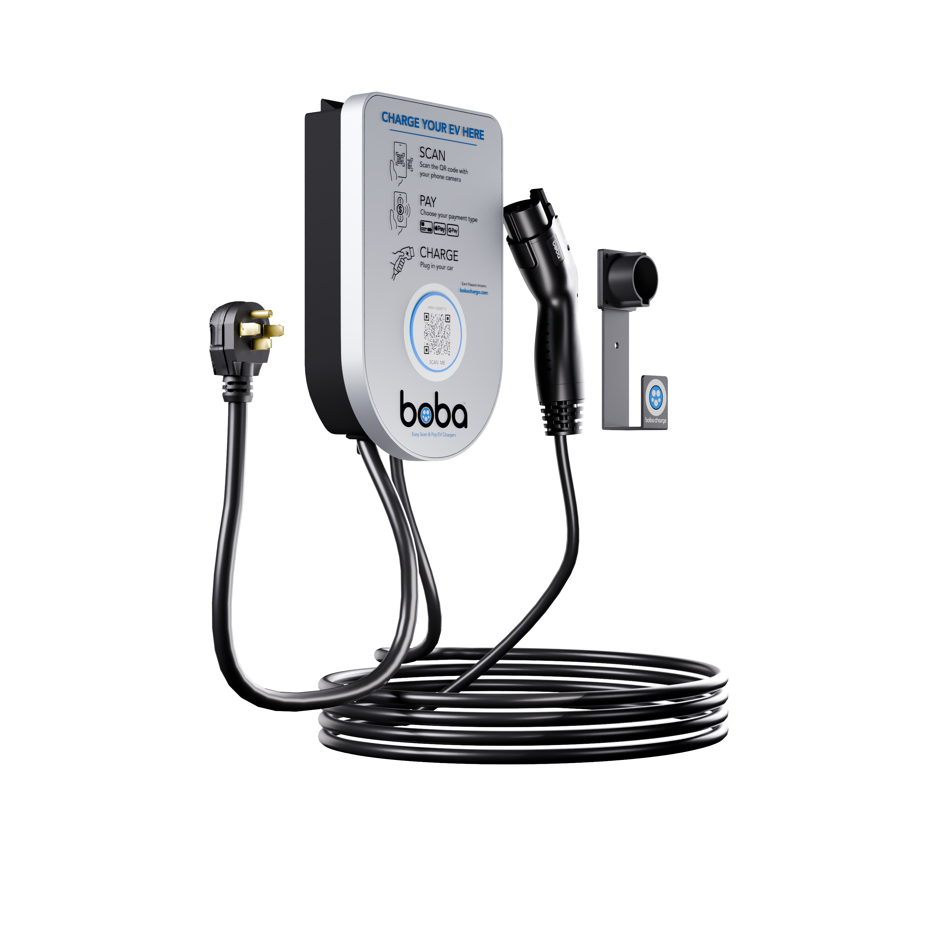 Pre-Order | Boba Residential Style, 240V plug, EV Charger with QR Scan & Owner Controlled Payment System