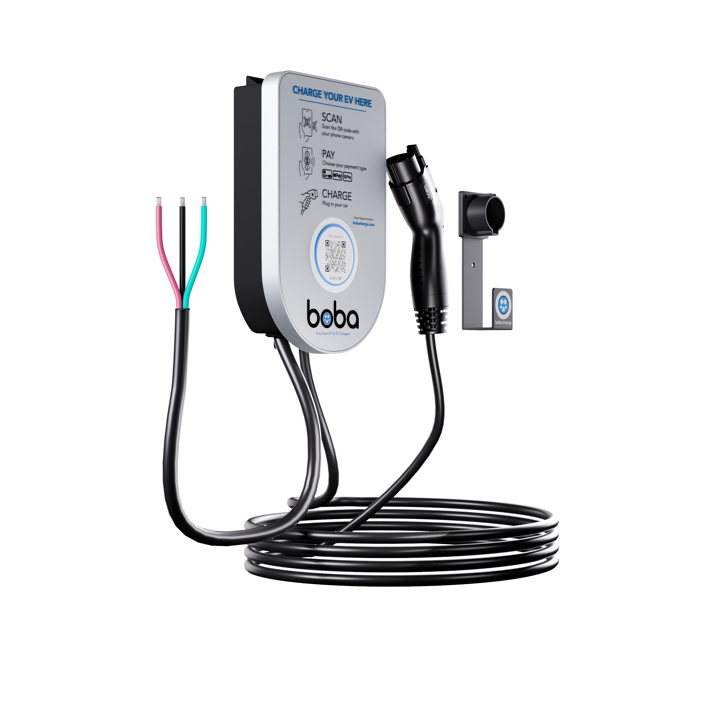 Pre-Order | Boba Residential Style, Hardwired, EV Charger with QR Scan & Owner Controlled Payment System