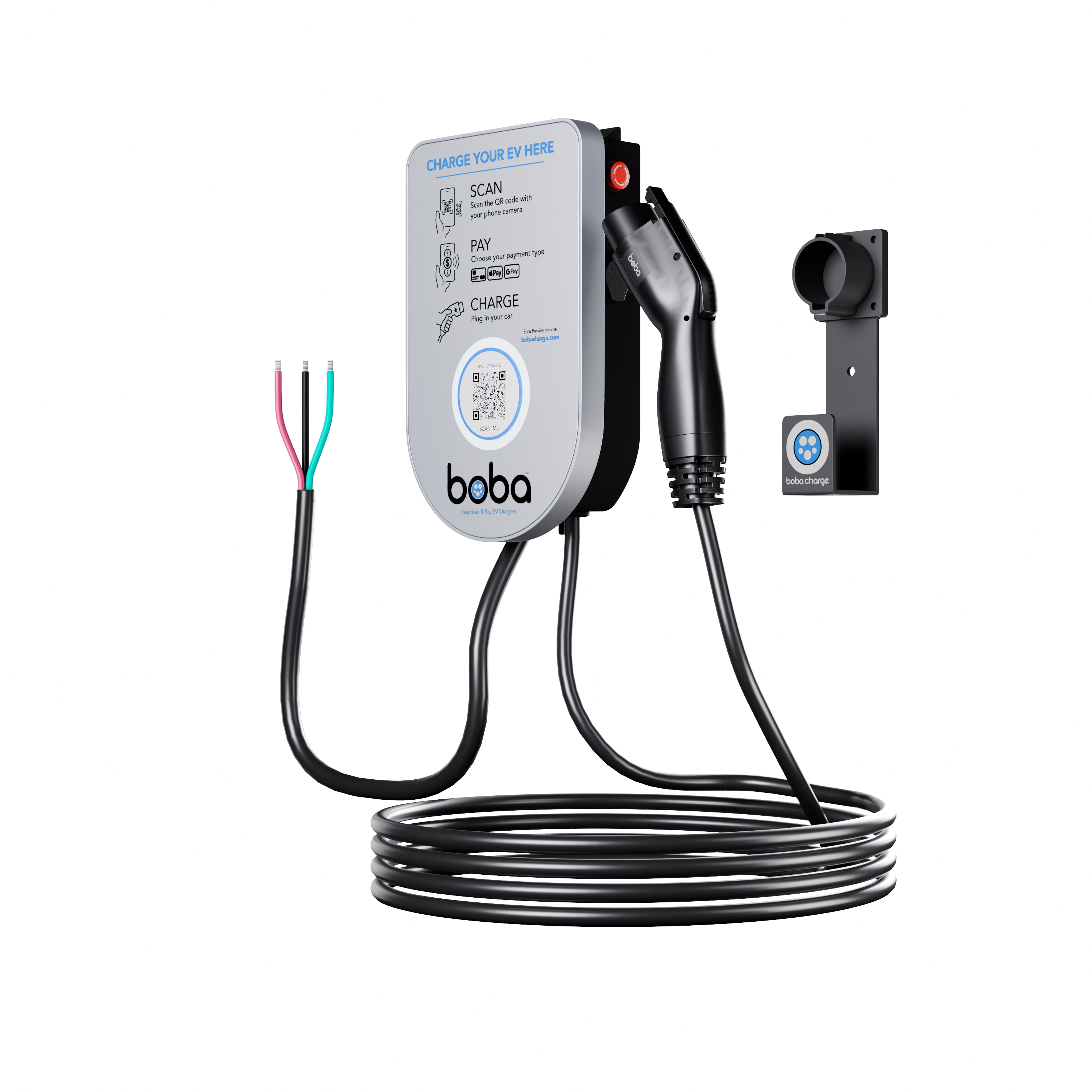 Pre-Order | Boba Residential Style, Hardwired, EV Charger with QR Scan & Owner Controlled Payment System
