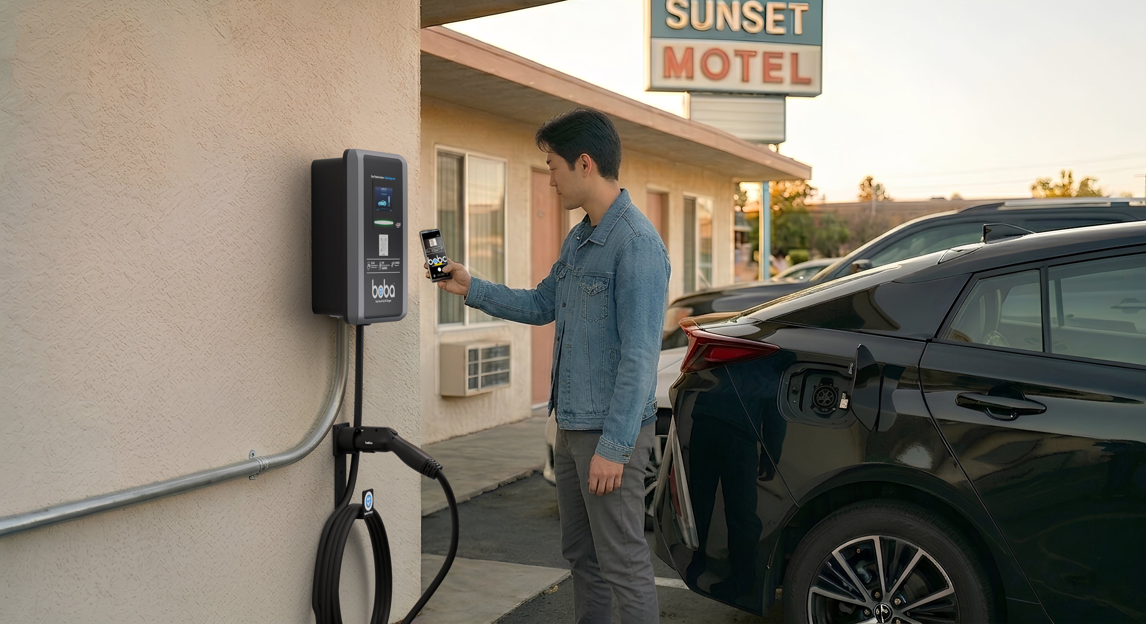Pre-Order | Boba Commercial Style, Hardwired, EV Charger with QR Scan & Owner Controlled Payment System