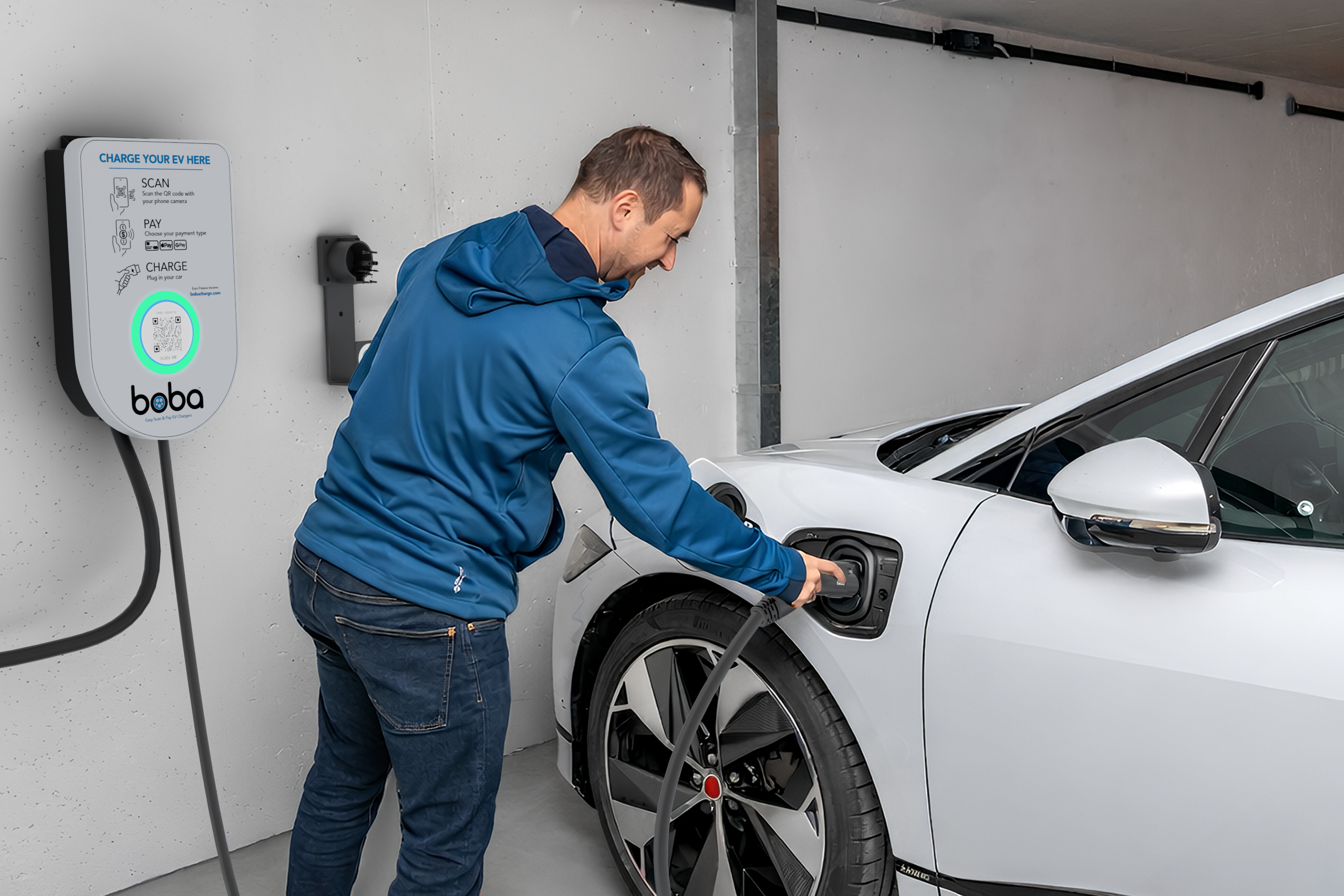 Pre-Order | Boba Residential Style, Hardwired, EV Charger with QR Scan & Owner Controlled Payment System