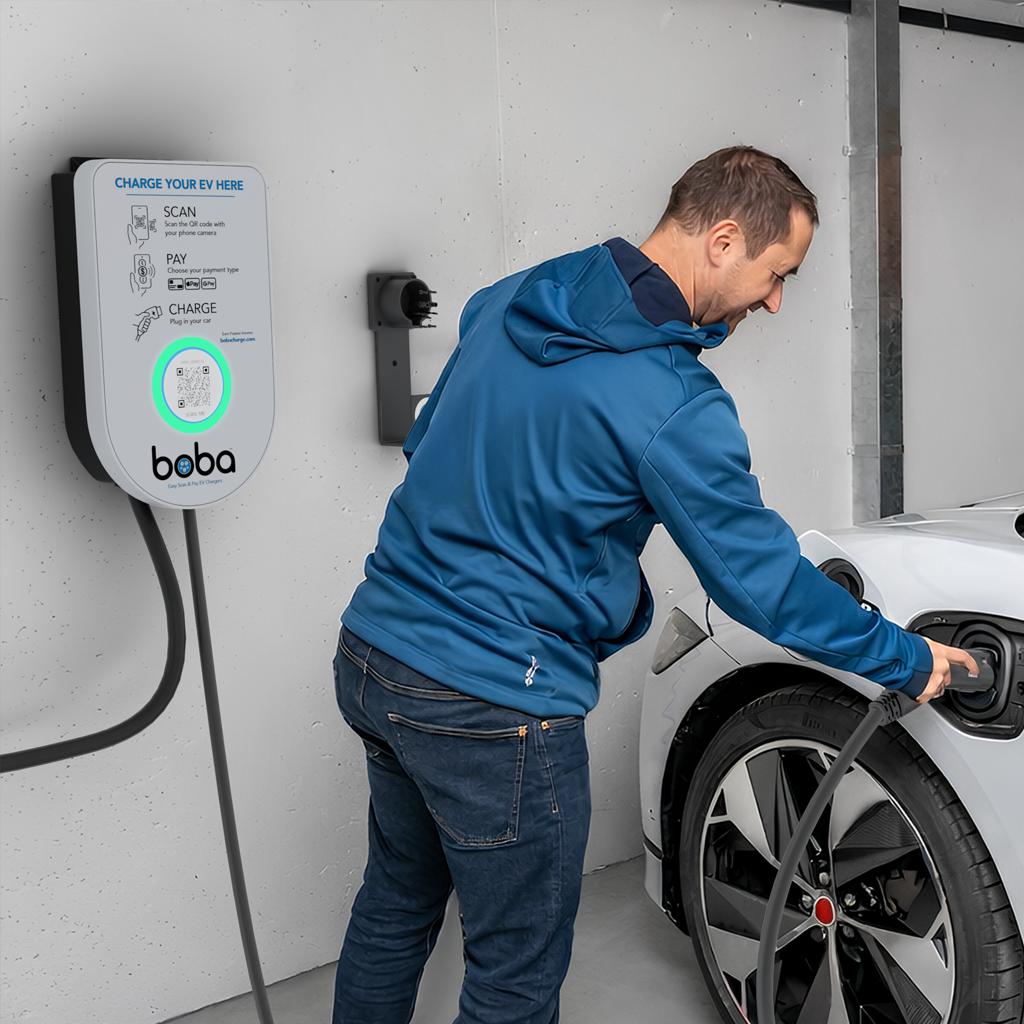 Driver plugging in near a Boba Charge unit
