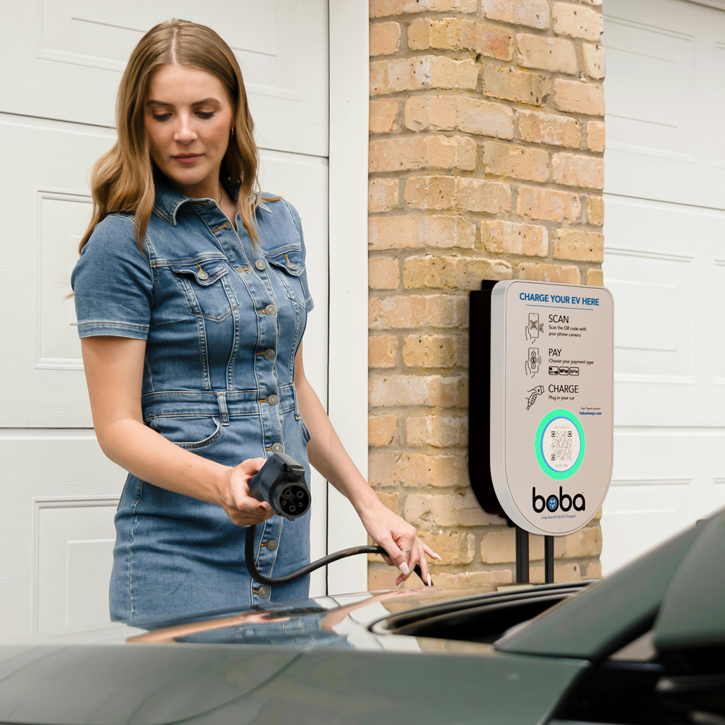 Boba Charge unit mounted near an electric vehicle